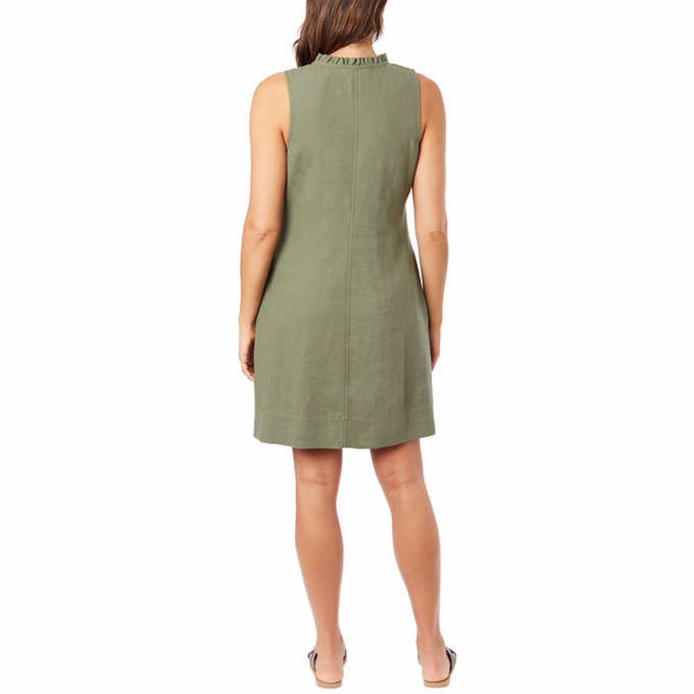 Briggs Ladies' Ruffle V-Neck Linen Blend Dress - Green - Picture 3 of 4
